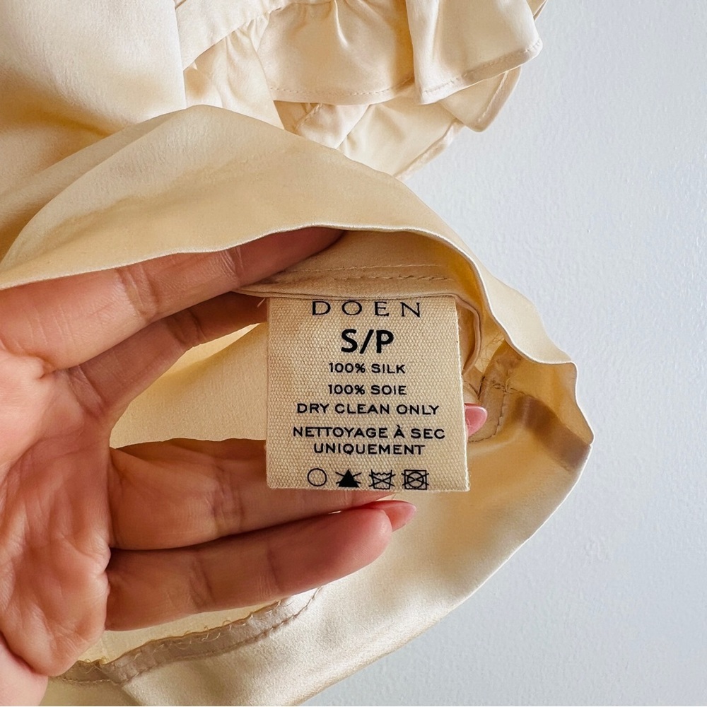 Doen Kelela Silk Charmeuse Blouse Cream Ruffle Puff Sleeve Romantic Size S - Picture 7 of 10